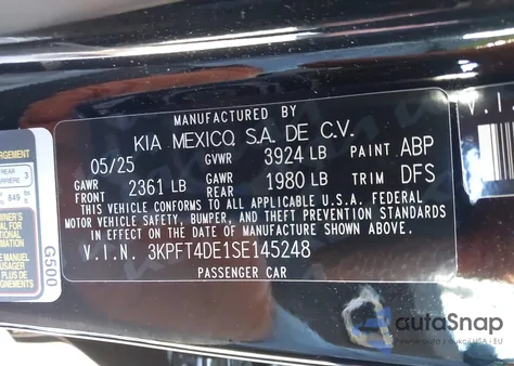 2025 Kia K4 Lxs from USA, damaged, VIN 3KPFT4DE1SE145248